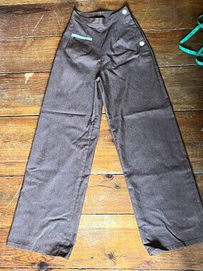 Chocolate Brown Trousers, Wide-leg, cotton, side-button closure